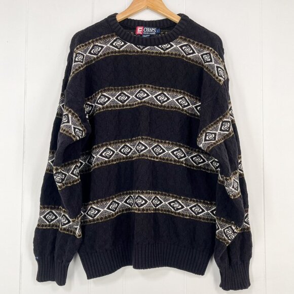 VTG CHAPS Ralph Lauren Chunky Sweater Crewneck Western Aztec USA Made Size Large - Picture 16 of 16